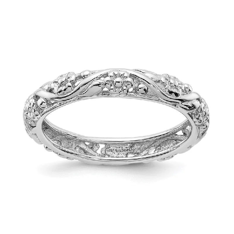 Flash Sale On Stunning Jewelry – Limited Stock Available 3.5mm Sterling Silver Rhodium Plated Stackable Floral Band Flash Sale On Stunning Jewelry – Limited Stock Available 3.5mm Sterling Silver Rhodium Plated Stackable Floral Band