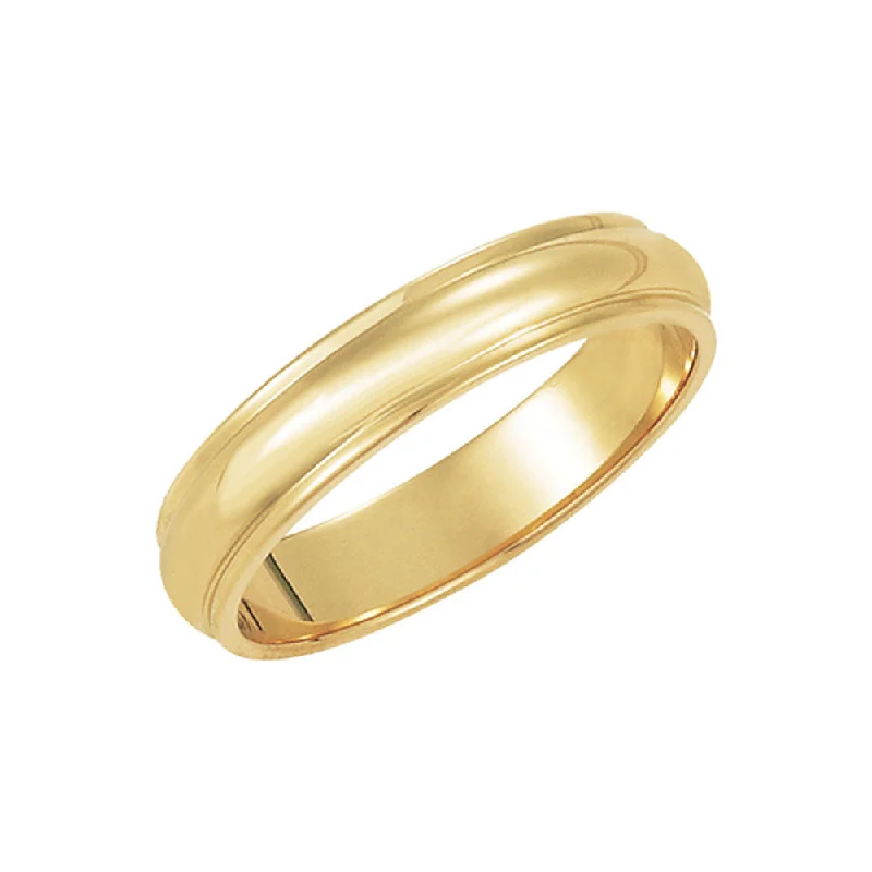 Chic, Trendy, And Affordable Jewelry Sale 4mm Half Round Ridged Edge Band in 14k Yellow Gold Chic, Trendy, And Affordable Jewelry Sale 4mm Half Round Ridged Edge Band in 14k Yellow Gold