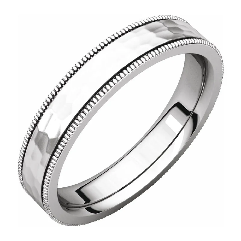 Luxury Meets Affordability – Jewelry Sale Live Now 4mm Platinum Milgrain Hammered Flat Comfort Fit Band Luxury Meets Affordability – Jewelry Sale Live Now 4mm Platinum Milgrain Hammered Flat Comfort Fit Band