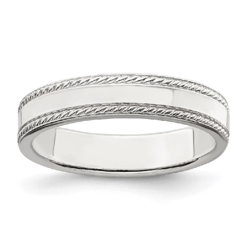 Big Savings On Your Favorite Jewelry Pieces 4mm Sterling Silver Polished Flat Rope Edge Standard Fit Band Big Savings On Your Favorite Jewelry Pieces 4mm Sterling Silver Polished Flat Rope Edge Standard Fit Band
