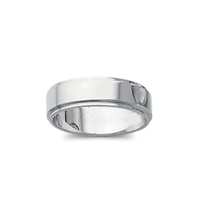 Get The Best Deals On Timeless Jewelry Pieces 5mm Flat Ridged Edge Wedding Band in 14k White Gold Get The Best Deals On Timeless Jewelry Pieces 5mm Flat Ridged Edge Wedding Band in 14k White Gold