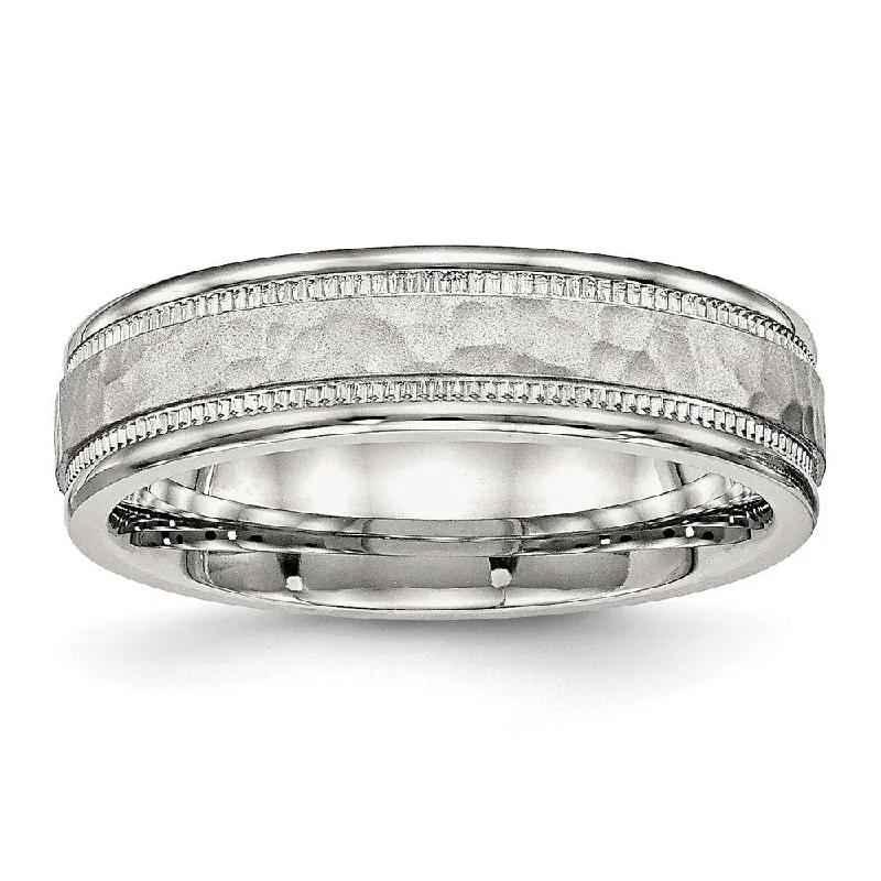 Grab Your Favorite Jewelry At The Lowest Prices 6mm Stainless Steel Hammered & Grooved Edge Standard Fit Band