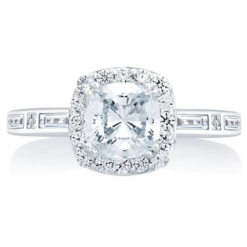 Shop Stylish Jewelry Now And Save Big A.Jaffe Cushion Cut Halo with Baguette and Princess Shoulder Diamond Engagement Ring MES652/151 Shop Stylish Jewelry Now And Save Big A.Jaffe Cushion Cut Halo with Baguette and Princess Shoulder Diamond Engagement Ring MES652/151