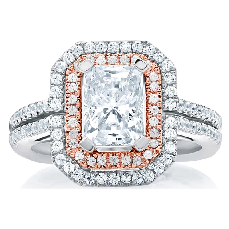 Fashion-Forward Geometric Jewelry For Contemporary Style A.Jaffe Double Halo Radiant Cut Rose Gold Diamond Engagement Ring MES637/139 Fashion-Forward Geometric Jewelry For Contemporary Style A.Jaffe Double Halo Radiant Cut Rose Gold Diamond Engagement Ring MES637/139