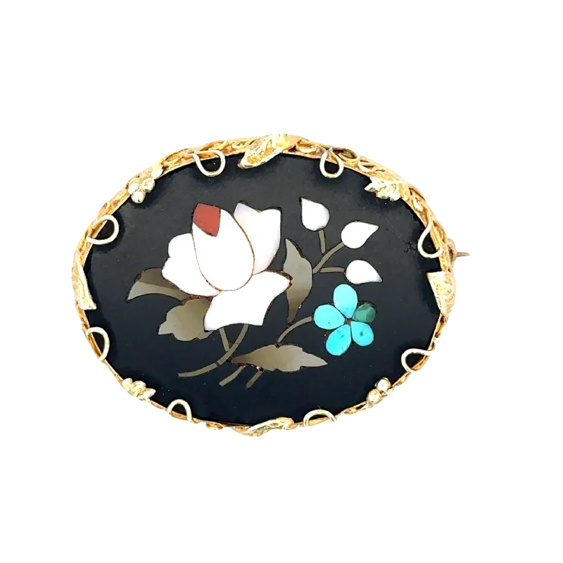 Personalized Jewelry Sale – Unique Pieces At Great Prices Antique Victorian Pietra Dura Inlaid Brooch in Yellow Gold Personalized Jewelry Sale – Unique Pieces At Great Prices Antique Victorian Pietra Dura Inlaid Brooch in Yellow Gold
