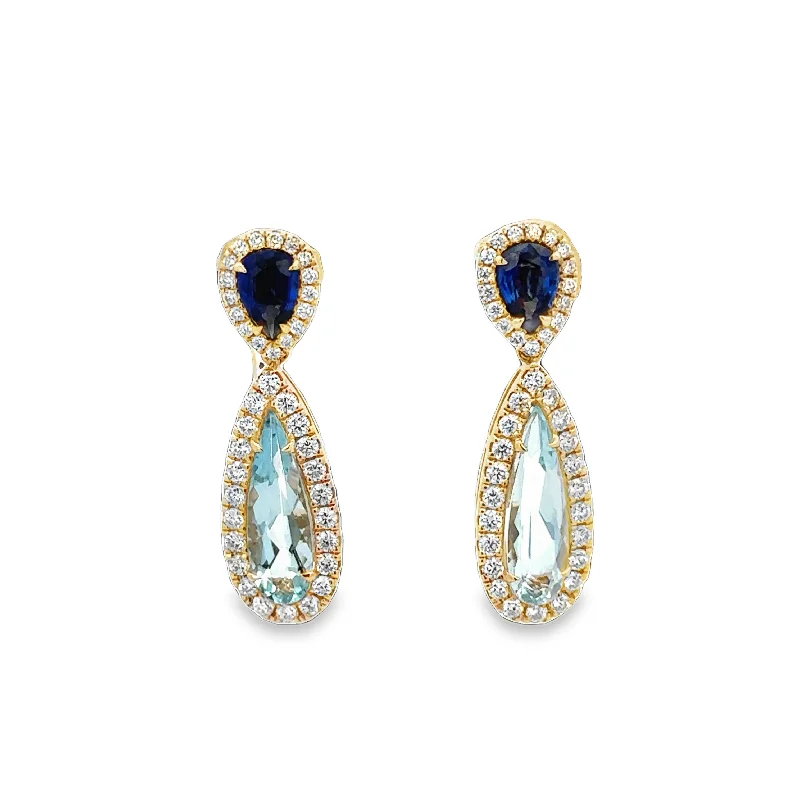 Special Sale On Handcrafted Jewelry – Shop Today Aquamarine, Sapphire, and Diamond Drop Earrings in Yellow Gold Special Sale On Handcrafted Jewelry – Shop Today Aquamarine, Sapphire, and Diamond Drop Earrings in Yellow Gold