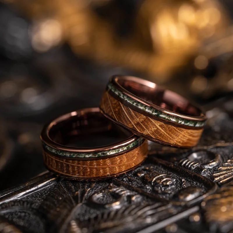 Breathtaking Jewelry At Limited-Time Savings "Atlas"  Whisky Barrel x Moss Agate Smoked Rose Tungsten Ring