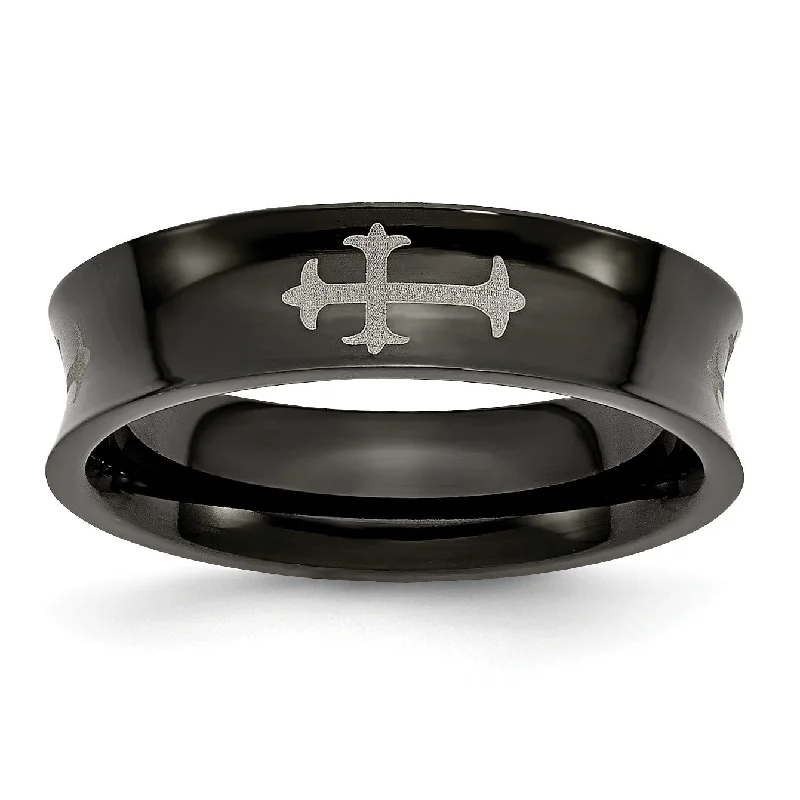 Modern Statement Jewelry For Bold Styling Black IP Stainless Steel Concave 6MM Cross Band Modern Statement Jewelry For Bold Styling Black IP Stainless Steel Concave 6MM Cross Band