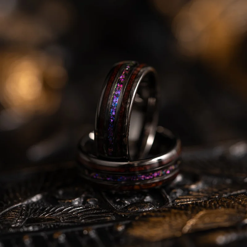 Dainty Floral Jewelry For Feminine Elegance "Celestial Serpent" Domed Nebula x Snakewood Ring- 8mm Dainty Floral Jewelry For Feminine Elegance "Celestial Serpent" Domed Nebula x Snakewood Ring- 8mm