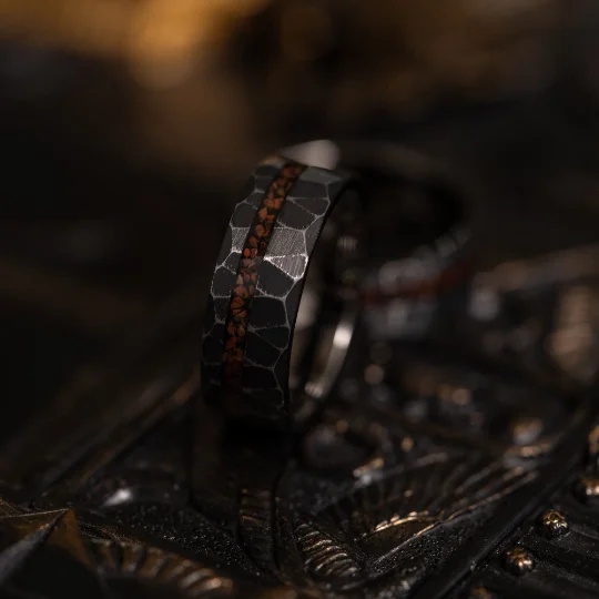 Glamorous Jewelry, Glamorous Deals – Shop Now "Zeus" Distressed Hammered Dinosaur fossil - Tungsten Carbide Ring- Black w/ Red Dinosaur Bone- 8mm Glamorous Jewelry, Glamorous Deals – Shop Now "Zeus" Distressed Hammered Dinosaur fossil - Tungsten Carbide Ring- Black w/ Red Dinosaur Bone- 8mm