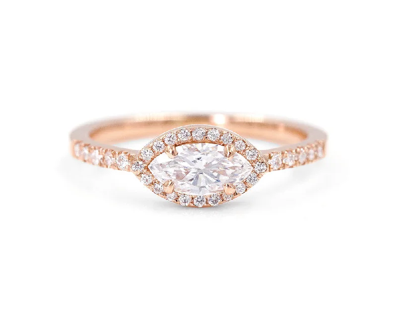 Adjustable Charm Bracelets For A Perfect Fit East-West Marquise Diamond Halo Ring
