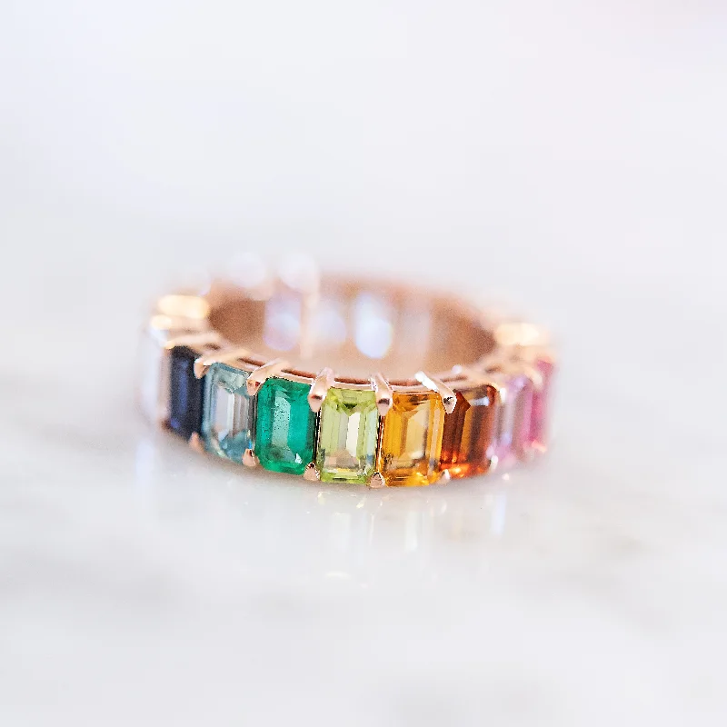 Fashion-Forward Jewelry At Exclusive Discounts Emerald Cut Rainbow and Diamond Eternity Band Fashion-Forward Jewelry At Exclusive Discounts Emerald Cut Rainbow and Diamond Eternity Band