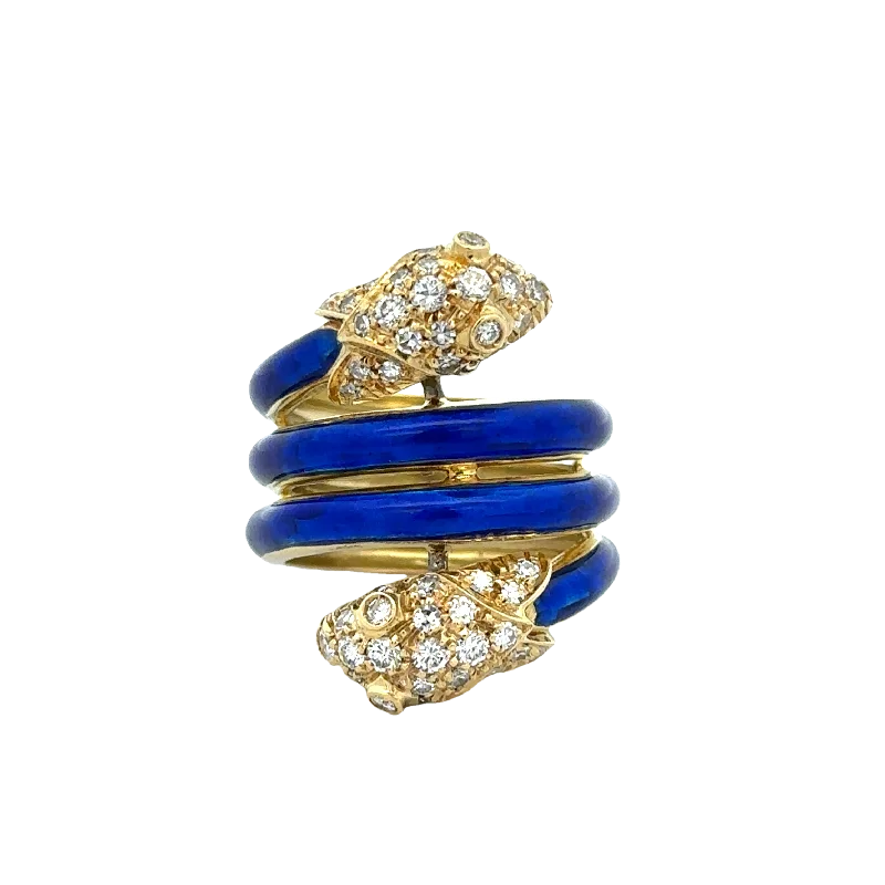 Stunning Jewelry At A Fraction Of The Price Enameled Diamond Double Snake Ouroboros Ring in 18k Yellow Gold Stunning Jewelry At A Fraction Of The Price Enameled Diamond Double Snake Ouroboros Ring in 18k Yellow Gold