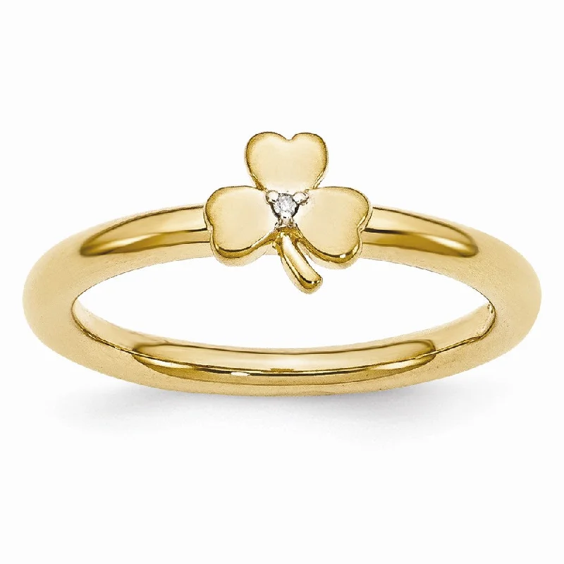 Gold Tone Sterling Silver .005 Ct Diamond 6mm Clover Stackable Ring