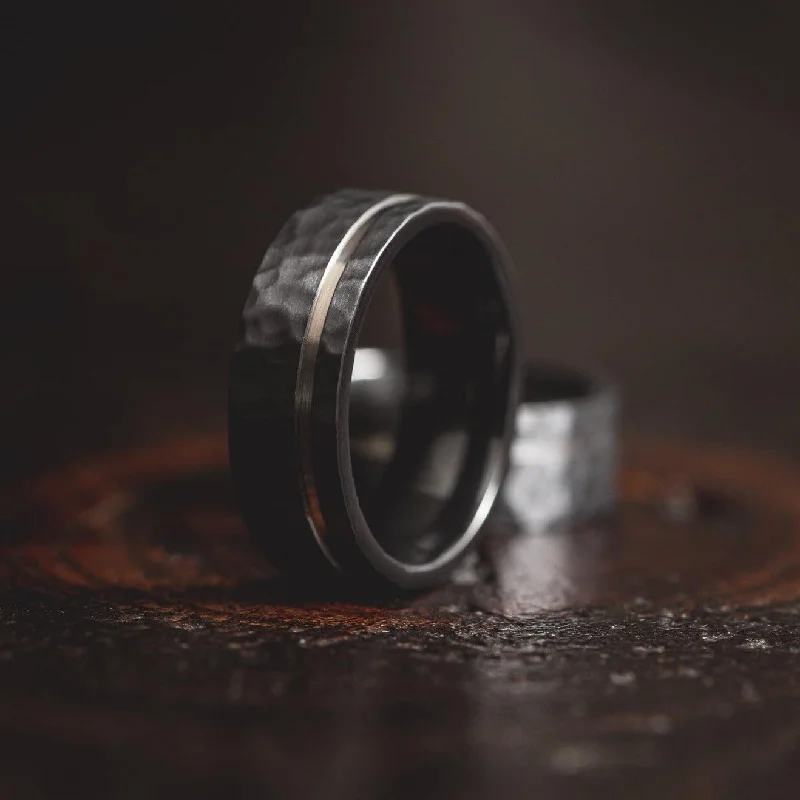 Jewelry Deals That Outshine The Rest "Hades" Hammered Black Zirconium x Silver Strip- 8mm Jewelry Deals That Outshine The Rest "Hades" Hammered Black Zirconium x Silver Strip- 8mm