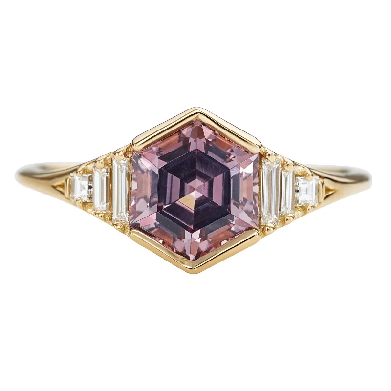 Your Perfect Accessory At The Perfect Price Hexagon Cut Spinel Engagement Ring in Mauve with Diamonds Your Perfect Accessory At The Perfect Price Hexagon Cut Spinel Engagement Ring in Mauve with Diamonds