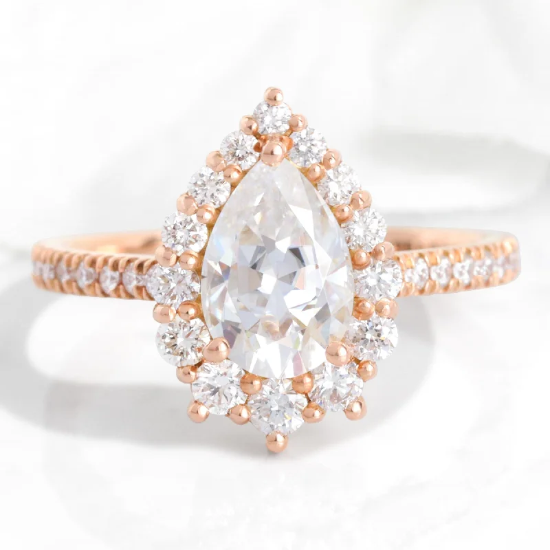 Versatile Layering Jewelry For Effortless Chic Large Pear Moissanite Engagement Ring in Tiara Halo Diamond Pave Band Versatile Layering Jewelry For Effortless Chic Large Pear Moissanite Engagement Ring in Tiara Halo Diamond Pave Band