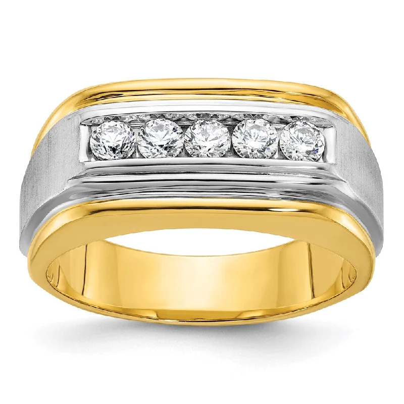 Shop Stylish Jewelry Now And Save Big Men's 10mm 10K Two Tone Gold 5-Stone 1/2 Ctw Diamond Tapered Band Shop Stylish Jewelry Now And Save Big Men's 10mm 10K Two Tone Gold 5-Stone 1/2 Ctw Diamond Tapered Band