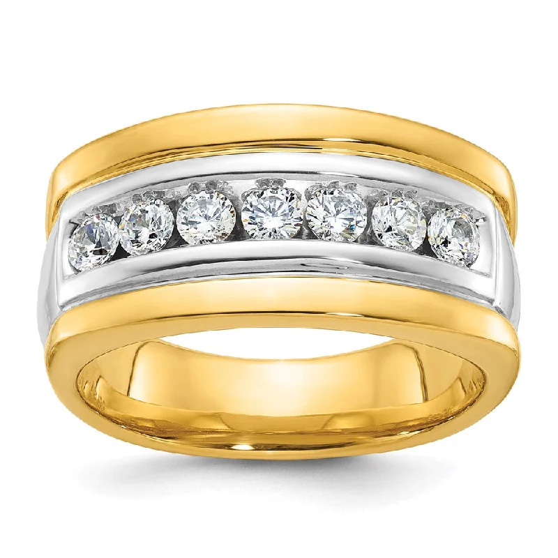 Affordable Luxury Jewelry – Style At A Great Price Men's 11.75mm 14K Two Tone Gold 7-Stone 3/4 Ctw Diamond Tapered Band Affordable Luxury Jewelry – Style At A Great Price Men's 11.75mm 14K Two Tone Gold 7-Stone 3/4 Ctw Diamond Tapered Band