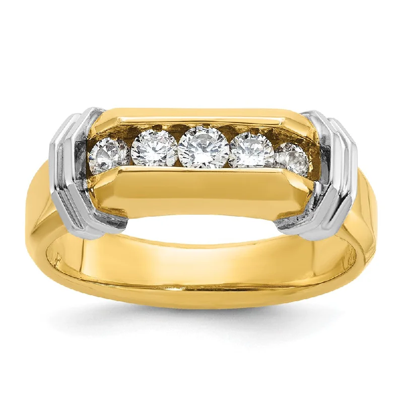 Elevate Your Outfit With Discounted Statement Jewelry Men's 6.5mm 14K Two Tone Gold 5-Stone 1/2 Ctw Diamond Tapered Band Elevate Your Outfit With Discounted Statement Jewelry Men's 6.5mm 14K Two Tone Gold 5-Stone 1/2 Ctw Diamond Tapered Band