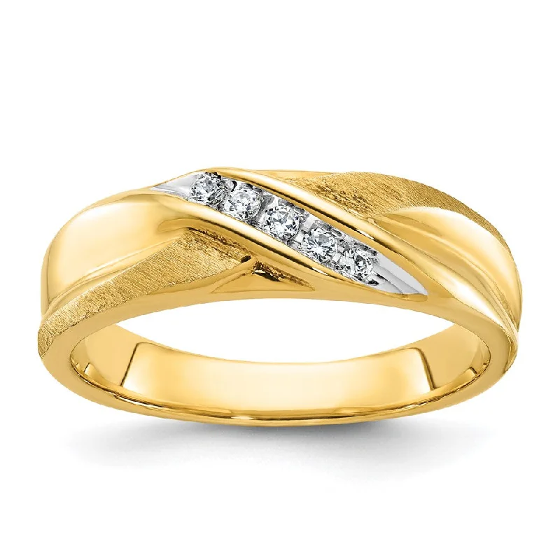 Affordable Gold-Plated Jewelry For Modern Fashion Men's 6.5mm 14K Yellow Gold & Rhodium Lab Created Diamond Tapered Band Affordable Gold-Plated Jewelry For Modern Fashion Men's 6.5mm 14K Yellow Gold & Rhodium Lab Created Diamond Tapered Band