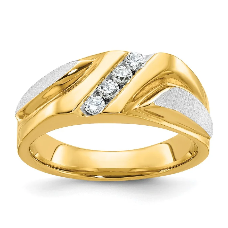 The Biggest Jewelry Sale Of The Year Is Here Men's 8.5mm 14K Two Tone Gold 4-Stone 1/4 Ctw Diamond Tapered Band The Biggest Jewelry Sale Of The Year Is Here Men's 8.5mm 14K Two Tone Gold 4-Stone 1/4 Ctw Diamond Tapered Band