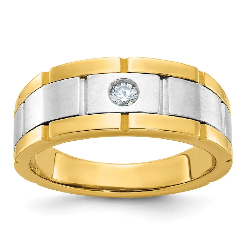 Don't Miss Out On Bestselling Jewelry At Special Prices Men's 8.75mm 10K Two Tone Gold 1/10 Ct Diamond Grooved Tapered Band Don't Miss Out On Bestselling Jewelry At Special Prices Men's 8.75mm 10K Two Tone Gold 1/10 Ct Diamond Grooved Tapered Band