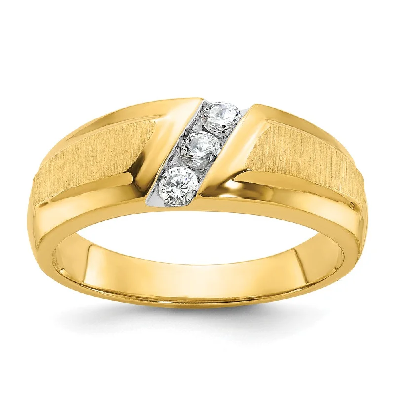 Big Discounts On Elegant Jewelry Collections Men's 8mm 14K Yellow Gold 3-Stone 1/4 Ctw Diamond Tapered Band Big Discounts On Elegant Jewelry Collections Men's 8mm 14K Yellow Gold 3-Stone 1/4 Ctw Diamond Tapered Band