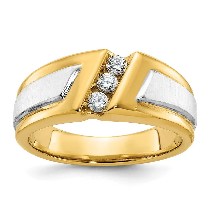 Jewelry Sale – Exclusive Styles At Lower Prices Men's 9.3mm 10K Two Tone Gold 3-Stone 1/4 Ctw Diamond Tapered Band Jewelry Sale – Exclusive Styles At Lower Prices Men's 9.3mm 10K Two Tone Gold 3-Stone 1/4 Ctw Diamond Tapered Band