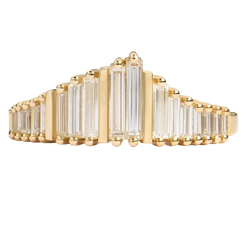 Premium Diamond Jewelry For Unforgettable Moments Needle Baguette Tiara Ring with Gold Bars Premium Diamond Jewelry For Unforgettable Moments Needle Baguette Tiara Ring with Gold Bars
