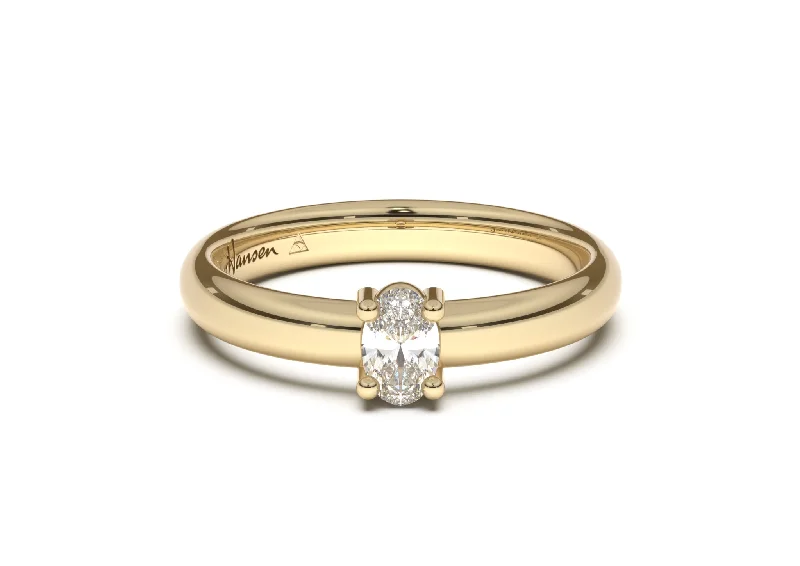 Must-Have Jewelry At Irresistible Discounts Oval Contemporary Slim Engagement Ring, Yellow Gold