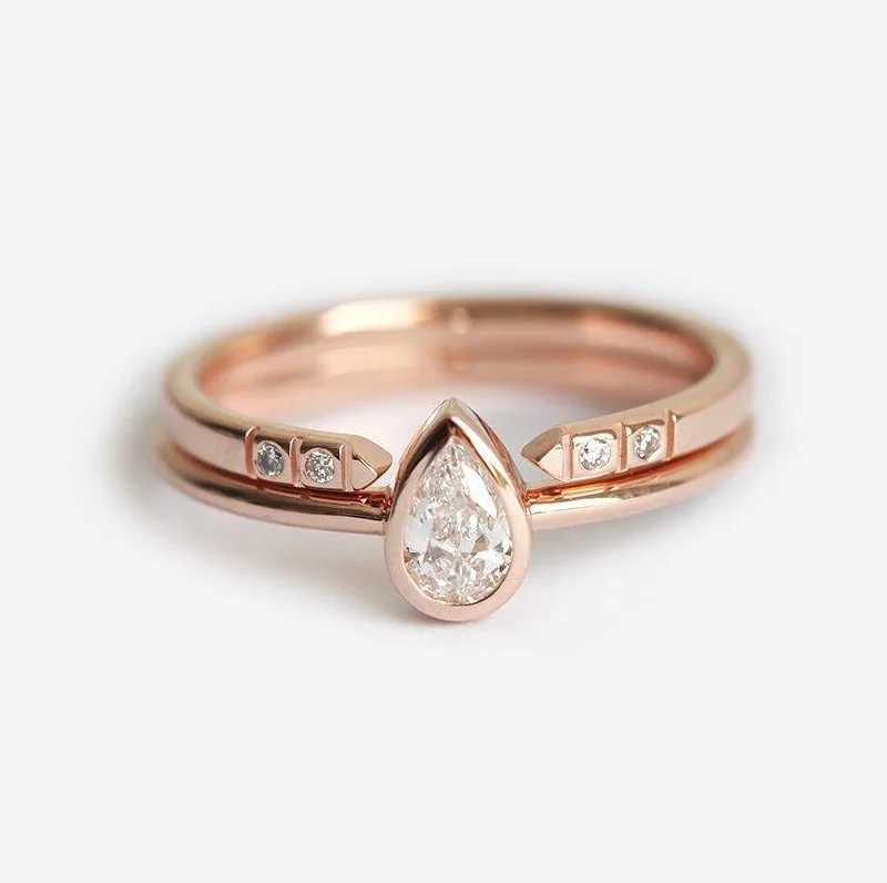 Elevate Your Outfit With Discounted Statement Jewelry Pear Diamond Ring Set With Matching Open Diamond Band Elevate Your Outfit With Discounted Statement Jewelry Pear Diamond Ring Set With Matching Open Diamond Band