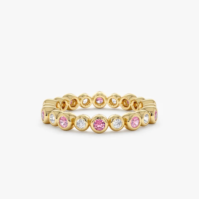 Trendy Minimalist Jewelry For Everyday Wear Pink Sapphire and Diamond Eternity Band, Aletta Trendy Minimalist Jewelry For Everyday Wear Pink Sapphire and Diamond Eternity Band, Aletta