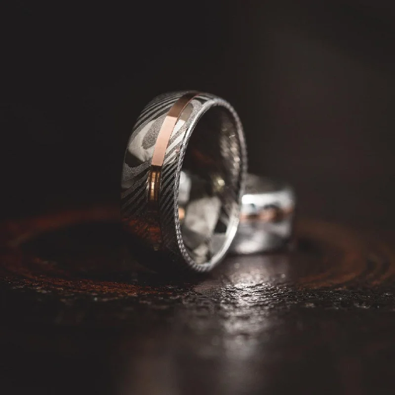 Special Sale On Handcrafted Jewelry – Shop Today Polished "Poseidon"  Steel with Rose Gold Strip Ring