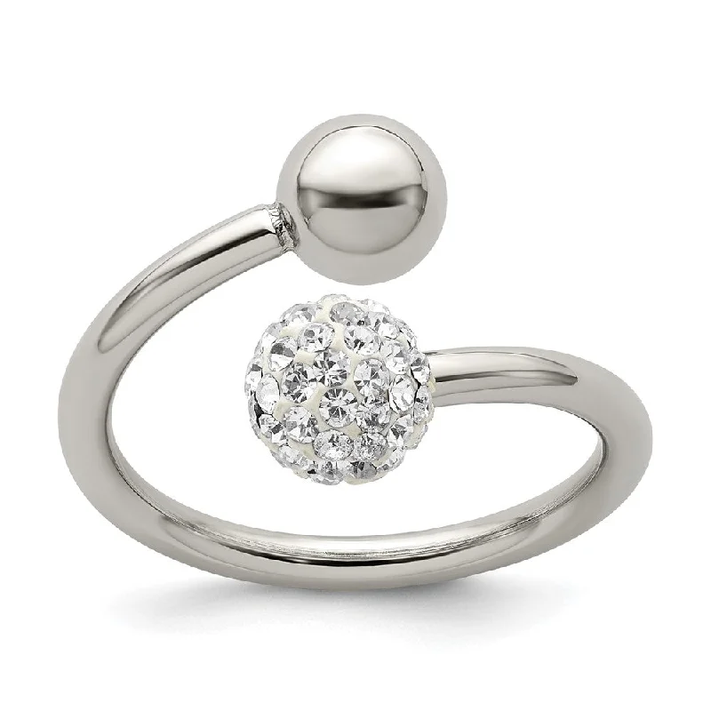 The Perfect Jewelry Piece At The Perfect Price Polished Stainless Steel & Crystal Ball Bypass Ring The Perfect Jewelry Piece At The Perfect Price Polished Stainless Steel & Crystal Ball Bypass Ring