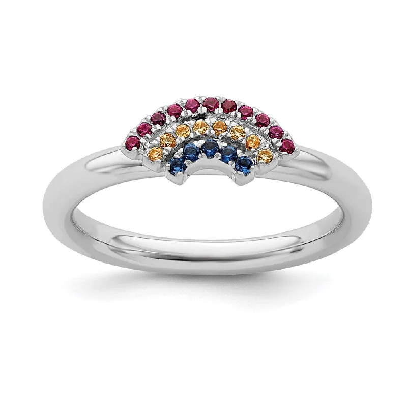 Shop Trending Jewelry With Exclusive Savings Rhodium Sterling Silver & Gemstone Stackable Rainbow Ring Shop Trending Jewelry With Exclusive Savings Rhodium Sterling Silver & Gemstone Stackable Rainbow Ring
