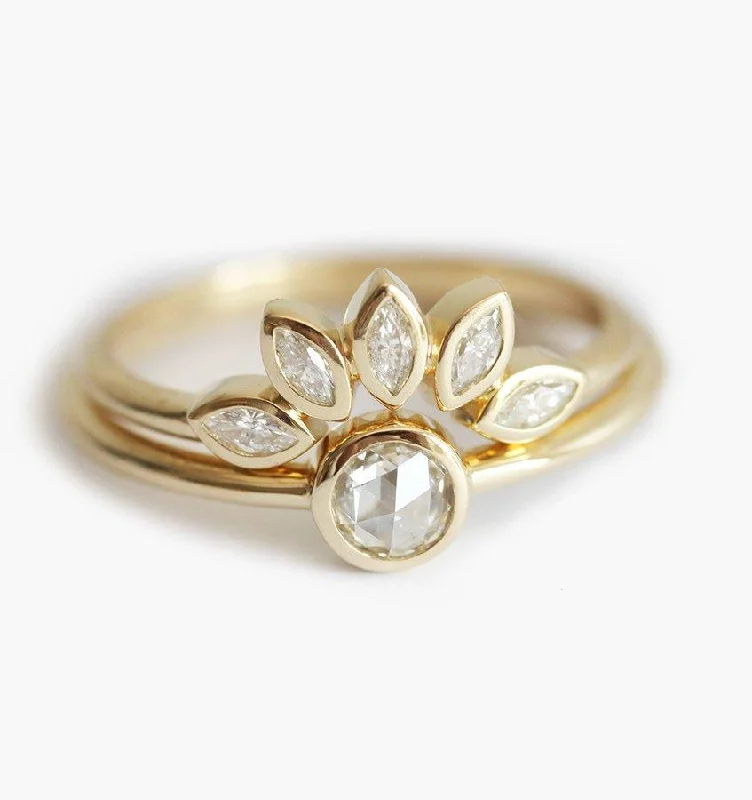Huge Savings On Premium Jewelry Styles Round Rose Cut Diamond Ring Set With Marquise Diamond Crown Huge Savings On Premium Jewelry Styles Round Rose Cut Diamond Ring Set With Marquise Diamond Crown