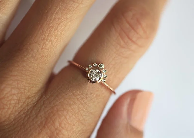Dainty Floral Jewelry For Feminine Elegance Round Diamond Engagement Ring, Crown Diamond Ring Dainty Floral Jewelry For Feminine Elegance Round Diamond Engagement Ring, Crown Diamond Ring