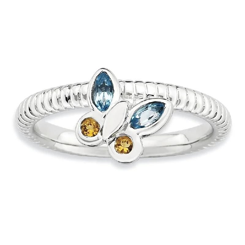 Breathtaking Jewelry, Breathtaking Prices Silver Stackable Citrine and Topaz Gemstone Butterfly Ring Breathtaking Jewelry, Breathtaking Prices Silver Stackable Citrine and Topaz Gemstone Butterfly Ring