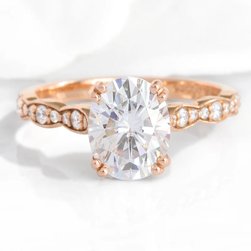Fashion-Forward Jewelry At Exclusive Discounts Oval Moissanite Engagement Ring in Grace Solitaire Diamond Band Fashion-Forward Jewelry At Exclusive Discounts Oval Moissanite Engagement Ring in Grace Solitaire Diamond Band
