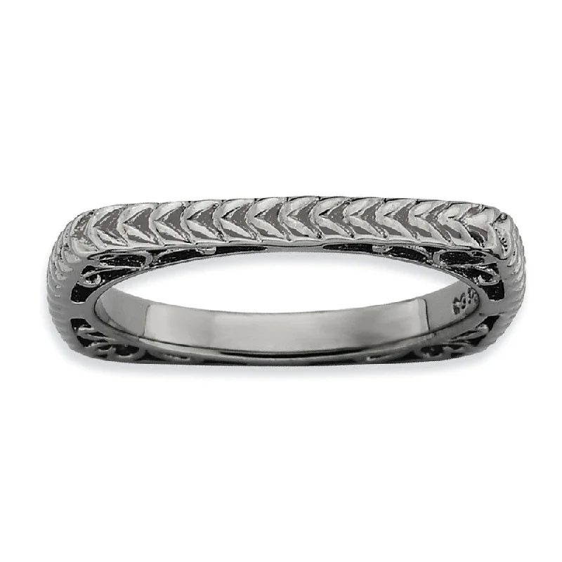 Unmissable Jewelry Sale – Shop Before It's Too Late Stackable Black Plated Silver Square Wheat Band Unmissable Jewelry Sale – Shop Before It's Too Late Stackable Black Plated Silver Square Wheat Band