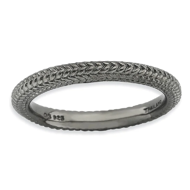 Huge Markdowns On Premium Jewelry Styles Stackable Black Ruthenium Plated Silver Domed Wheat Band Huge Markdowns On Premium Jewelry Styles Stackable Black Ruthenium Plated Silver Domed Wheat Band
