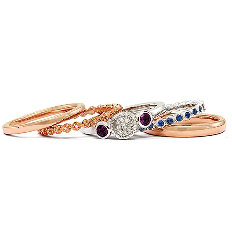 Limited-Time Offer On Elegant Jewelry Pieces Sterling Silver, 14K Rose Plated & Multi Gemstone Stackable Ring Set Limited-Time Offer On Elegant Jewelry Pieces Sterling Silver, 14K Rose Plated & Multi Gemstone Stackable Ring Set