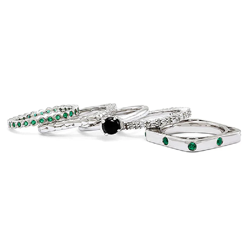 Fashion-Forward Jewelry At Incredible Prices Sterling Silver & Black Agate Stackable Five Ring Set Fashion-Forward Jewelry At Incredible Prices Sterling Silver & Black Agate Stackable Five Ring Set