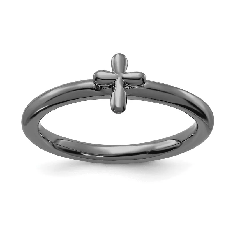 Don't Miss Out – Shop Elegant Jewelry For Less Sterling Silver Black Ruthenium Plated Stackable Cross Ring Don't Miss Out – Shop Elegant Jewelry For Less Sterling Silver Black Ruthenium Plated Stackable Cross Ring