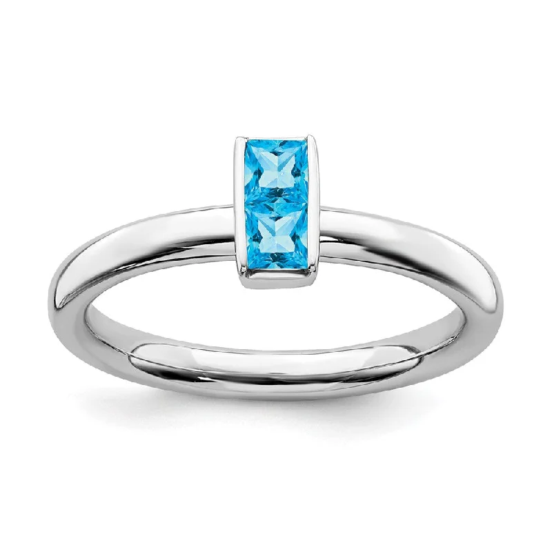 Fashion-Forward Geometric Jewelry For Contemporary Style Sterling Silver Blue Topaz 2 Stone Bar Stackable Ring Fashion-Forward Geometric Jewelry For Contemporary Style Sterling Silver Blue Topaz 2 Stone Bar Stackable Ring