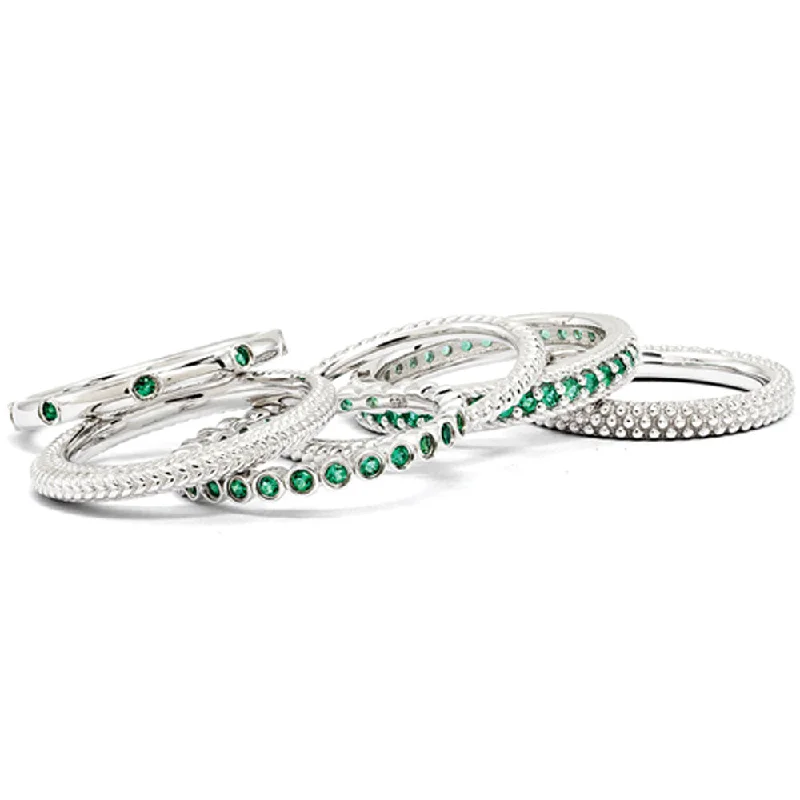 Seasonal Jewelry Deals – Elevate Your Style Sterling Silver & Created Emerald Stackable Band Ring Set Seasonal Jewelry Deals – Elevate Your Style Sterling Silver & Created Emerald Stackable Band Ring Set