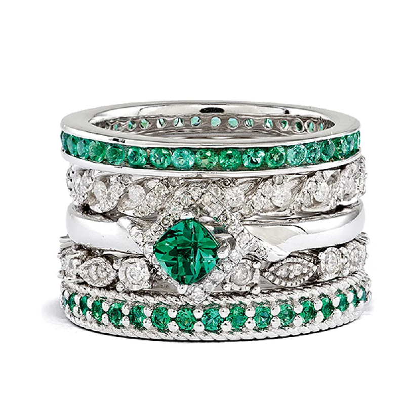 Exclusive Jewelry Bundles At Discounted Rates Sterling Silver & Created Emerald Stackable Paradise Ring Set Exclusive Jewelry Bundles At Discounted Rates Sterling Silver & Created Emerald Stackable Paradise Ring Set