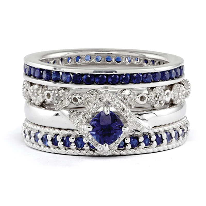 Affordable Luxury Jewelry For Every Occasion Sterling Silver, Created Sapphire & Diamond Paradise Stack Ring Set Affordable Luxury Jewelry For Every Occasion Sterling Silver, Created Sapphire & Diamond Paradise Stack Ring Set
