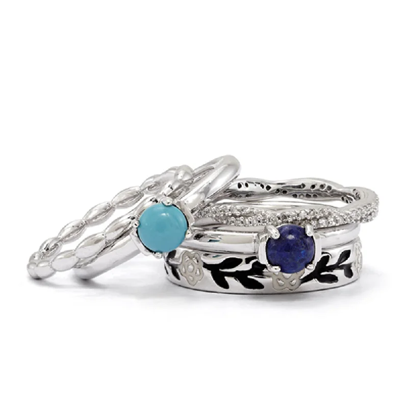 Shop Stylish Jewelry Now And Save Big Sterling Silver & Enamel Stackable Natural Stone Ring Set Shop Stylish Jewelry Now And Save Big Sterling Silver & Enamel Stackable Natural Stone Ring Set